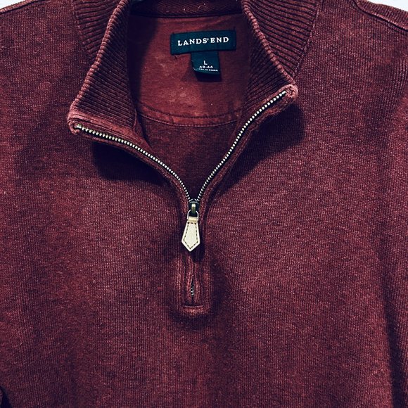 Lands End Pullover Sweater 1/4 Zip Long Sleeve Cotton Knit Burgundy Men Sz Large - Picture 5 of 8